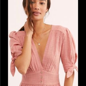 Free People Pink Love Of My Life Tie Sleeve Dress Sz. Small